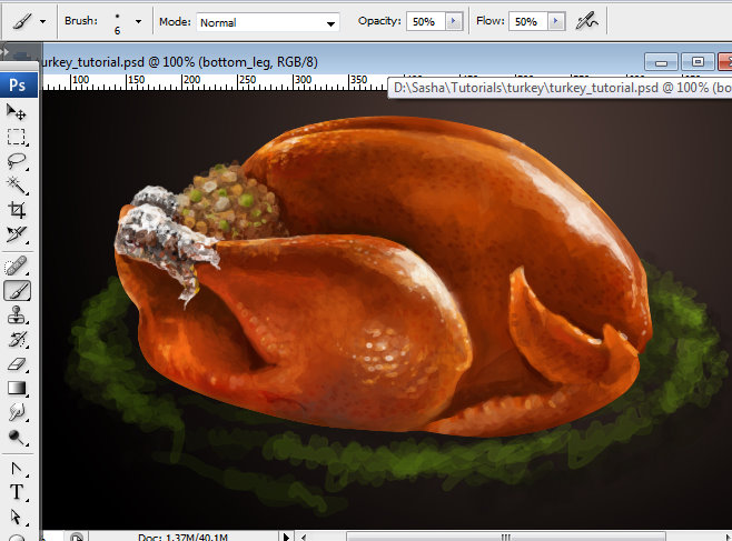 Awesome digital Roasted Thanksgiving turkey illustration in Photoshop